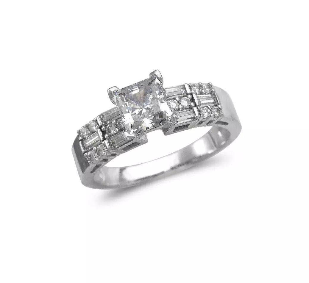 NEW 14K WHITE GOLD LADIES FANCY PRINCESS CUT CZ RING (1 of 2)