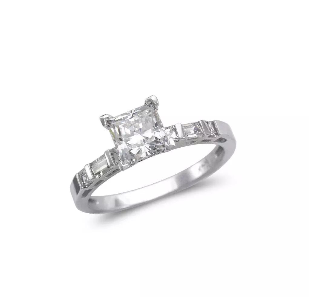 NEW 14K WHITE GOLD LADIES FANCY PRINCESS CUT CZ RING (1 of 2)