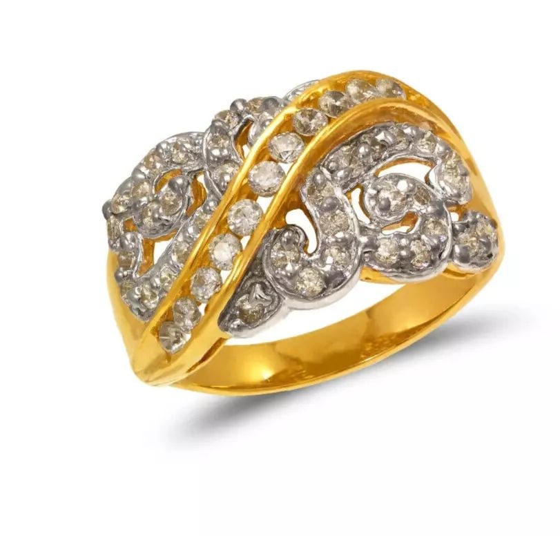 NEW 14K TWO TONE GOLD LADIES FASHION CZ RING (1 of 2)