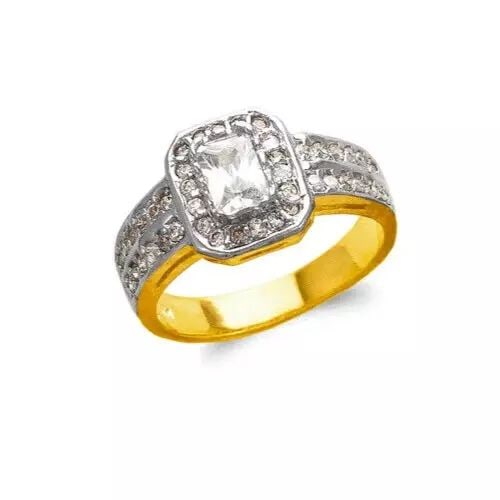 NEW 14K TWO TONE GOLD LADIES FASHION SOLITAIRE CZ RING (1 of 2)