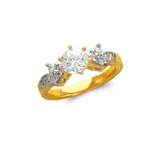 NEW 14K TWO TONE GOLD LADIES FASHION SOLITAIRE CZ RING (1 of 2)