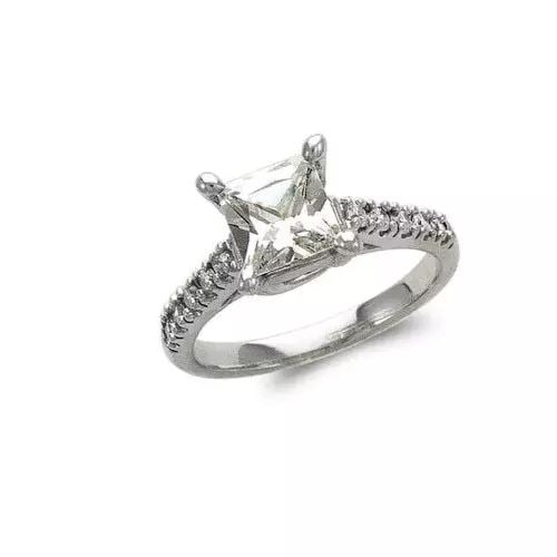 NEW 14K WHITE GOLD LADIES FASHION PRINCESS CUT SOLITAIRE CZ RING (1 of 2)