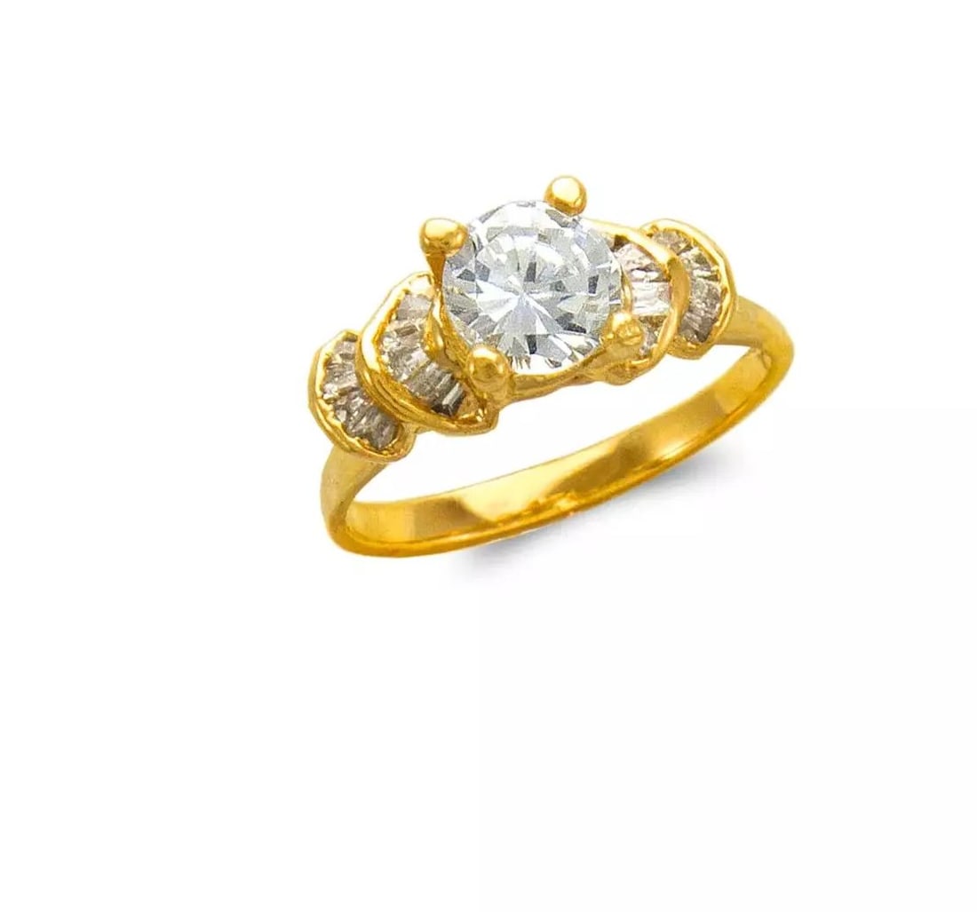 NEW 14K TWO TONE SOLITAIRE LADIES FASHION CZ RING (1 of 2)