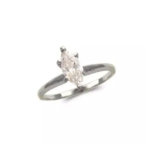NEW 14K WHITE GOLD LADIES FASHION MARQUISE SOLITAIRE CZ RING (1 of 2)