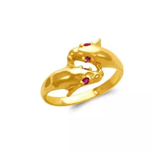 NEW 14K YELLOW GOLD LADIES DOLPHIN FASHION CZ RING (1 of 2)