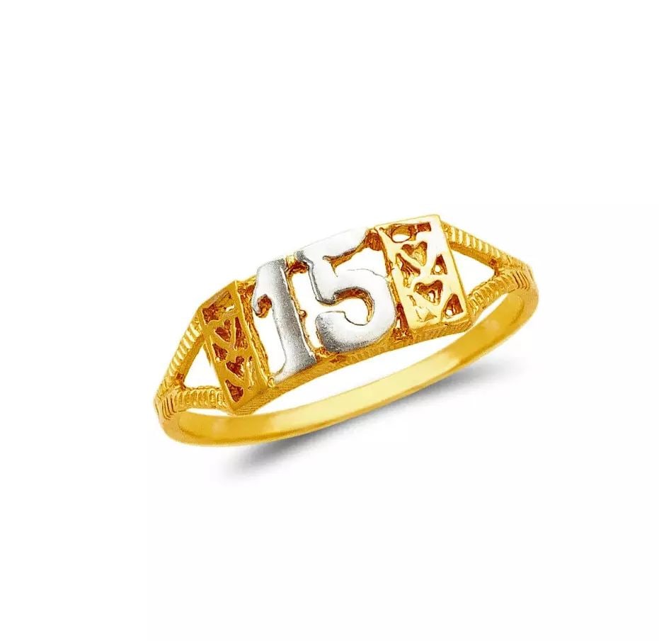 NEW 14K TWO TONE GOLD LADIES 15 ANOS CZ RING (1 of 2)