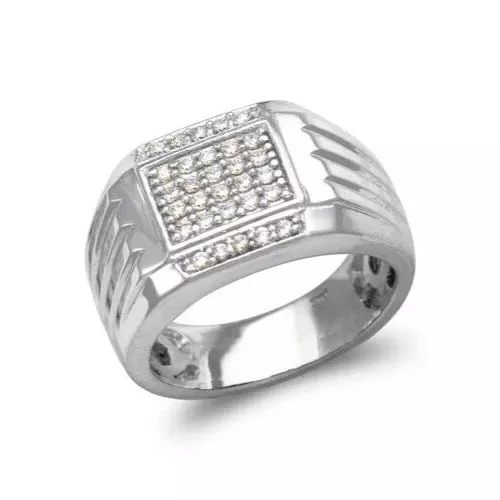 NEW 14K WHITE GOLD MEN'S CLUSTER CZ RING (1 of 2)
