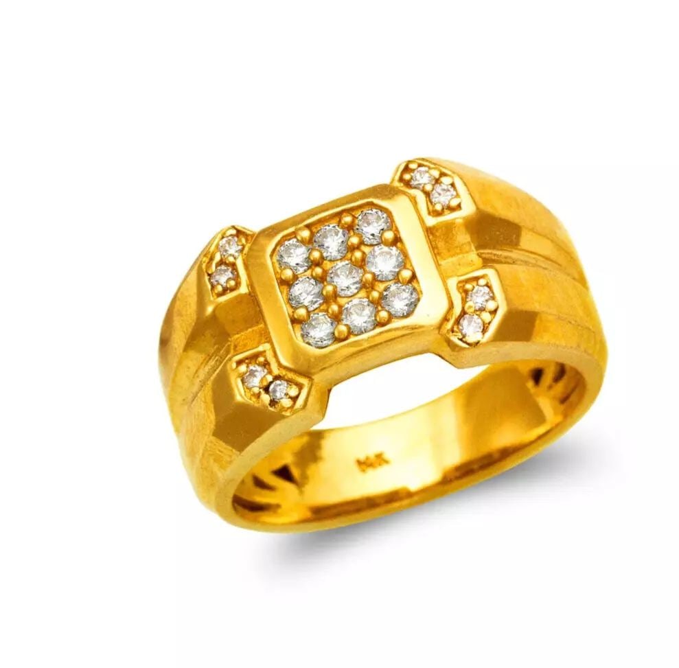 NEW 14K YELLOW GOLD MEN'S CLUSTER CZ RING (1 of 2)