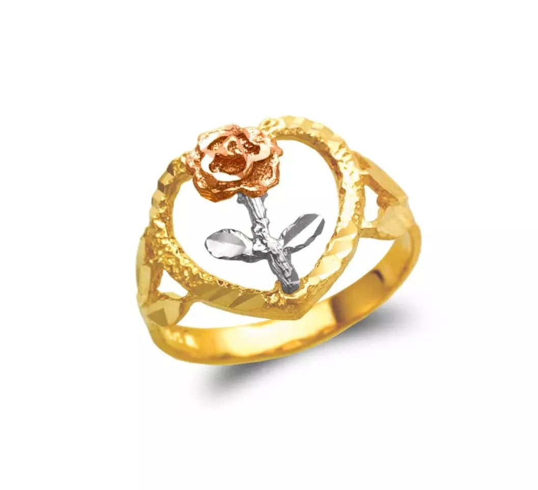 NEW 14K TRI COLOR GOLD LADIES FLOWER FILIGREE RING: NEW 14K TRI COLOR GOLD LADIES FLOWER FILIGREE RING 14K Tricolor Gold Size 7 Approx. 15 mm Wide High Polished/Diamond Cut Weight: 3.0 Grams