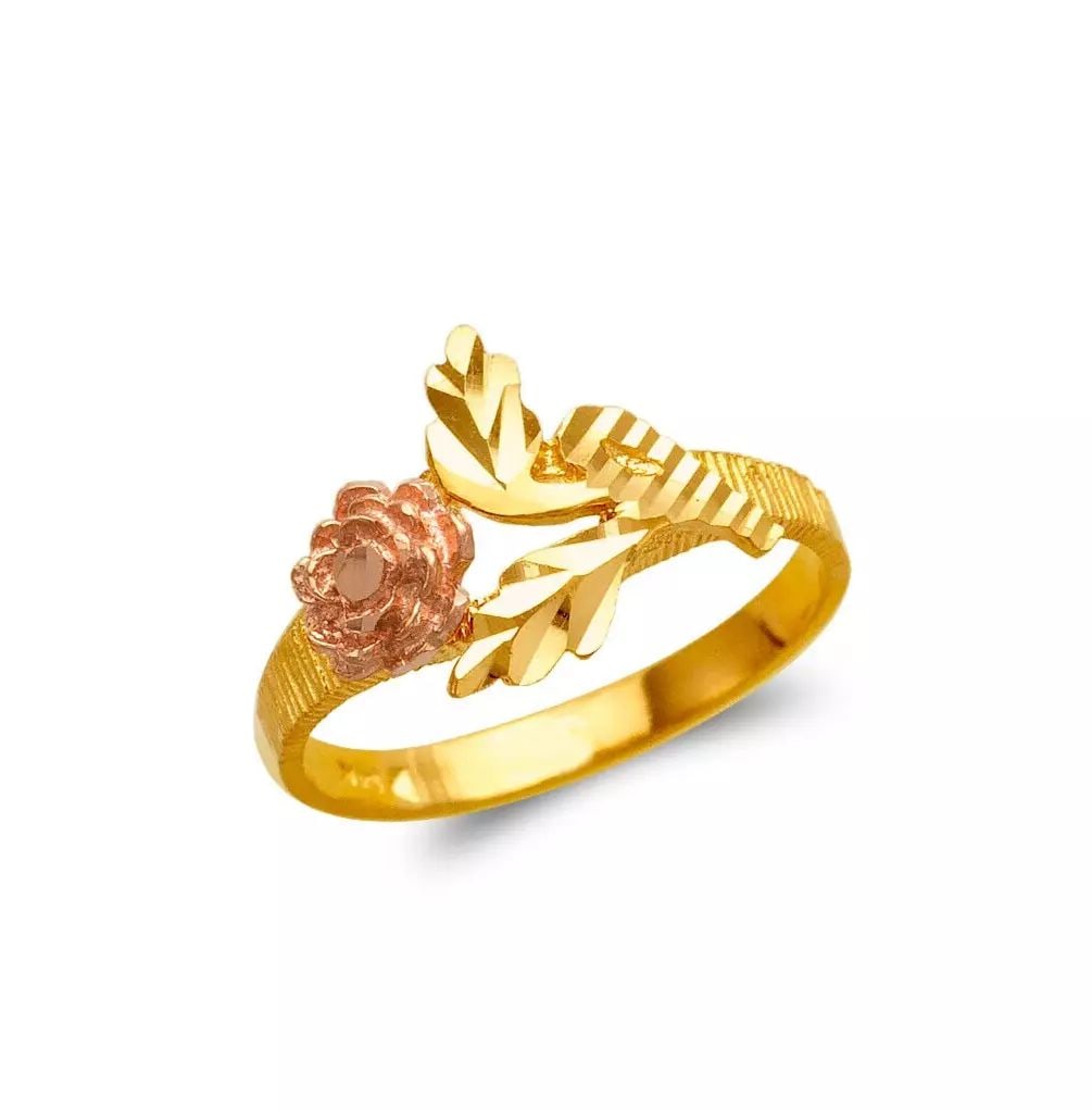 NEW 14K TWO TONE GOLD LADIES ROSE FLOWER FILIGREE RING (1 of 2)