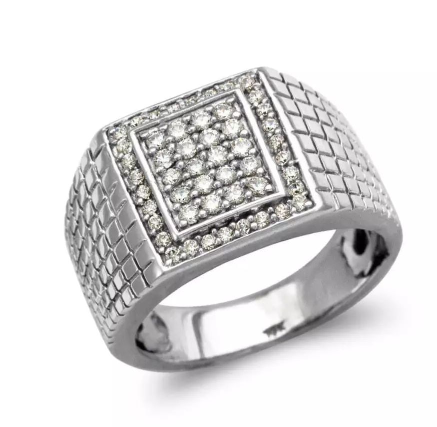 NEW 14K WHITE GOLD MEN'S CLUSTER CZ RING (1 of 2)