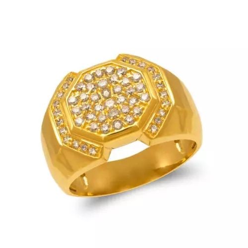 NEW 14K YELLOW GOLD MEN'S CLUSTER CZ RING: NEW 14K YELLOW GOLD MEN'S CLUSTER CZ RING 14K Yellow Gold Size 10 Approx. 15mm Center, 5.5mm Band High Polished/Cubic Zirconia Available in White Gold Weight: 11.9 Grams