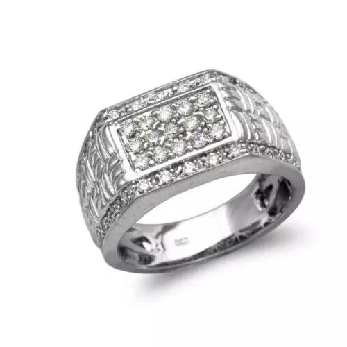 NEW 14K WHITE GOLD MEN'S CLUSTER CZ RING (1 of 2)
