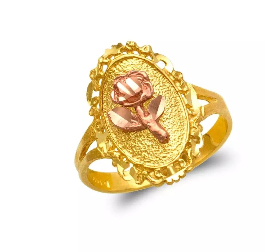 NEW 14K TWO TONE GOLD LADIES ROSE FILIGREE RING (1 of 2)