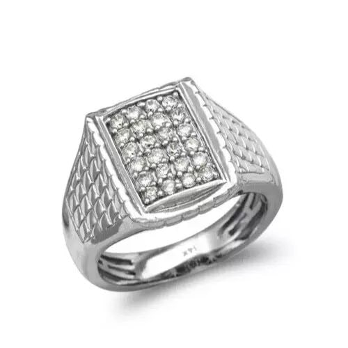 NEW 14K WHITE GOLD MEN'S WHITE CLUSTER CZ RING (1 of 2)