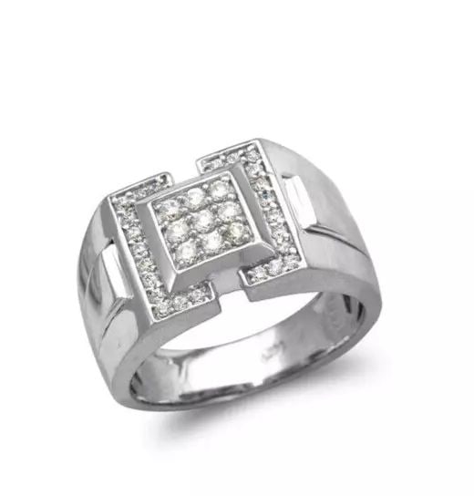NEW 14K WHITE GOLD MEN'S CLUSTER CZ RING (1 of 2)