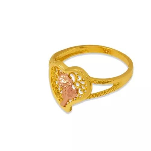 NEW 14K TRI COLOR GOLD LADIES HEART ROSE FILIGREE RING: NEW 14K TRI COLOR GOLD LADIES HEART ROSE FILIGREE RING 14K Tricolor Gold Size 7 Approx. 12mm Wide High Polished/Diamond Cut Weight: 2.2 Grams