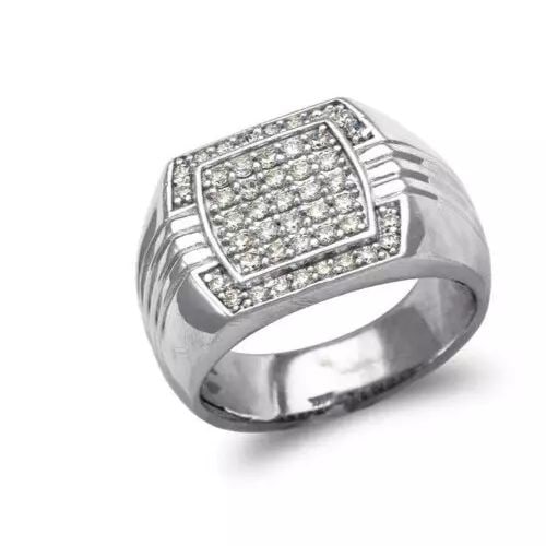NEW 14K WHITE GOLD MEN'S CLUSTER CZ RING (1 of 2)