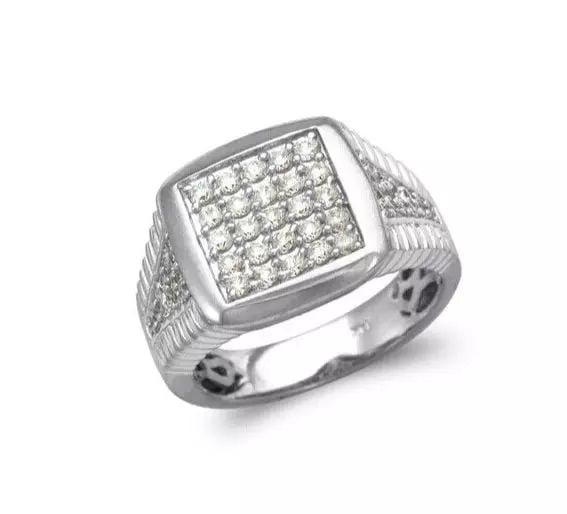 NEW 14K WHITE GOLD MEN'S CLUSTER CZ RING (1 of 2)