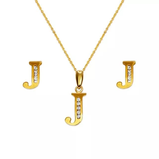 NEW 14K YELLOW GOLD INITIAL " J " COLLECTION SET PENDANT AND EARRINGS (1 of 2)