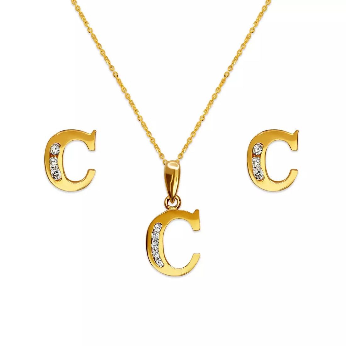 NEW 14K YELLOW GOLD INITIAL "C" COLLECTION SET PENDANT AND EARRINGS (1 of 2)