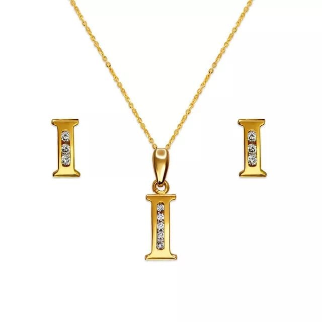 NEW 14K YELLOW GOLD INITIAL " I " COLLECTION SET PENDANT AND EARRINGS (1 of 2)