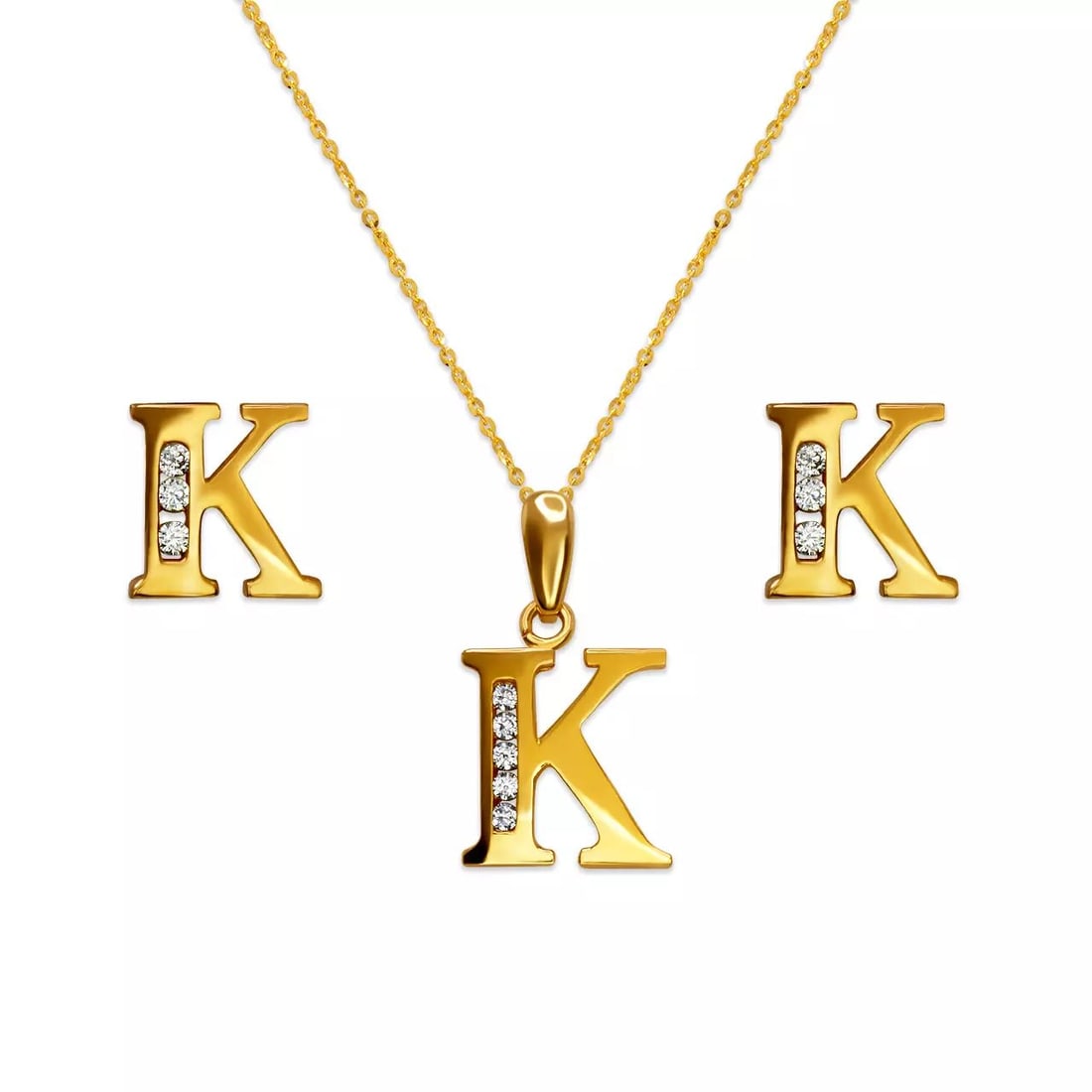 NEW 14K YELLOW GOLD INITIAL " K " COLLECTION SET PENDANT AND EARRINGS (1 of 2)