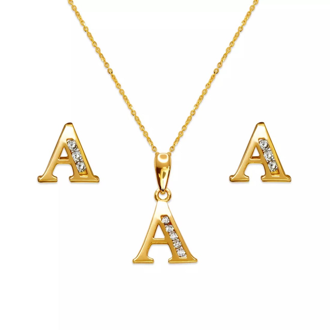 NEW 14K YELLOW GOLD INITIAL "A" COLLECTION SET PENDANT AND EARRINGS (1 of 2)