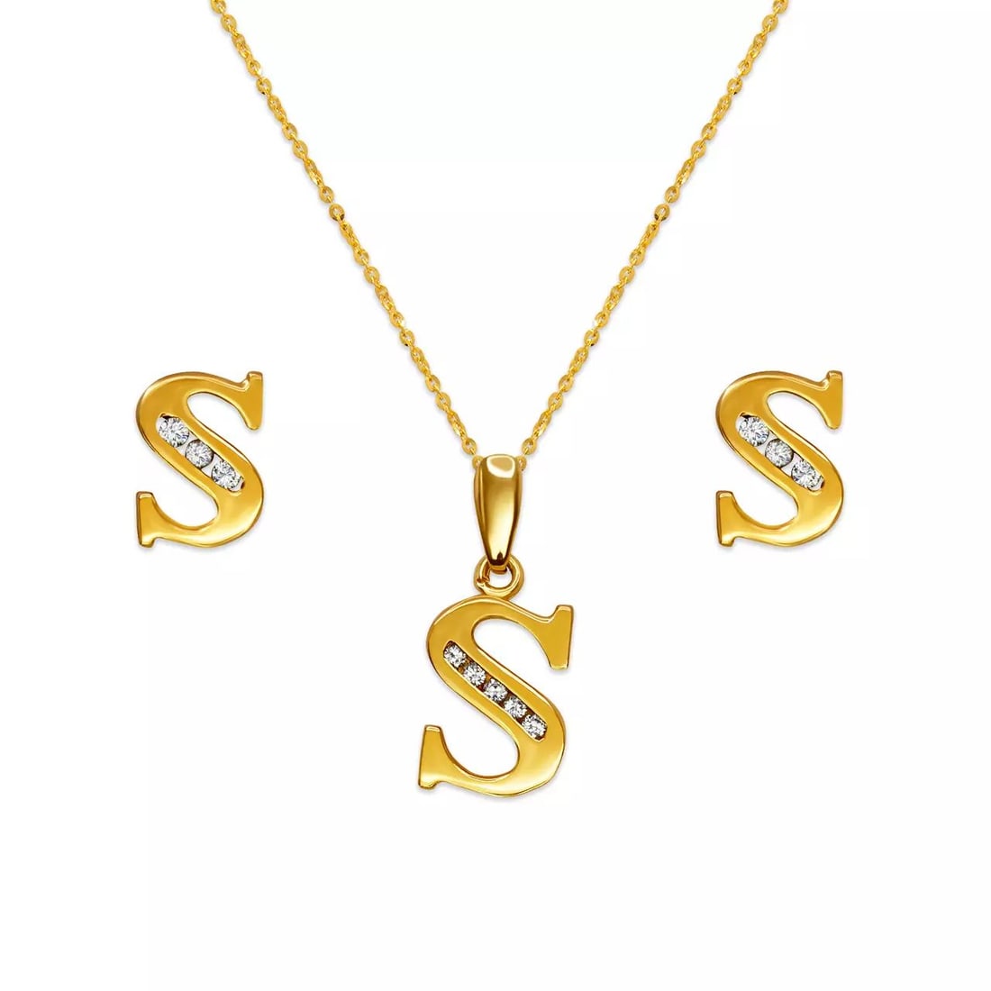 NEW 14K YELLOW GOLD INITIAL " S " COLLECTION SET PENDANT AND EARRINGS (1 of 2)