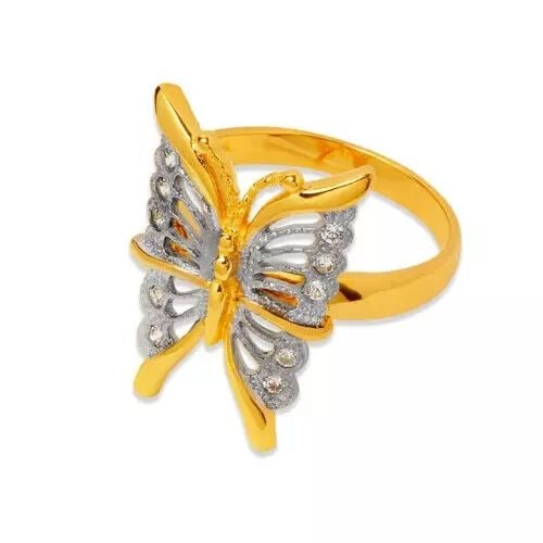 NEW 14K TWO TONE GOLD LADIES BUTTERFLY CZ RING (1 of 2)
