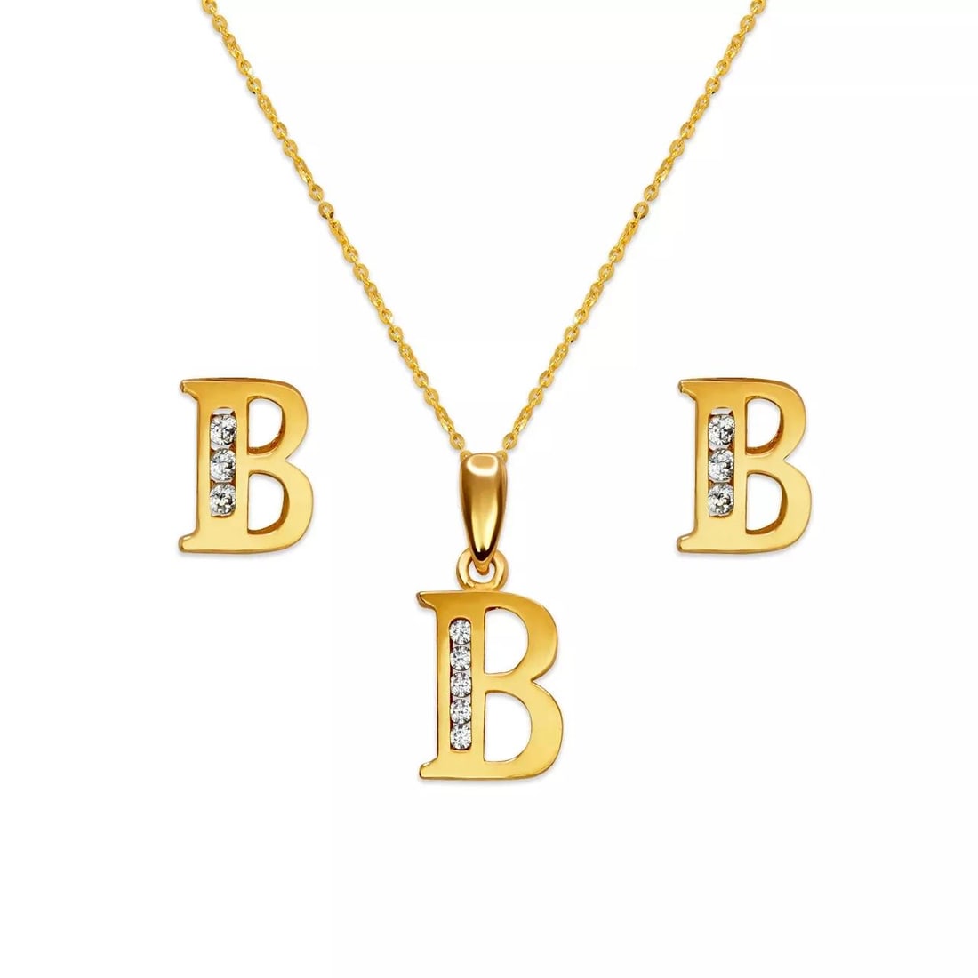 NEW 14K YELLOW GOLD INITIAL "B" COLLECTION SET PENDANT AND EARRINGS (1 of 2)