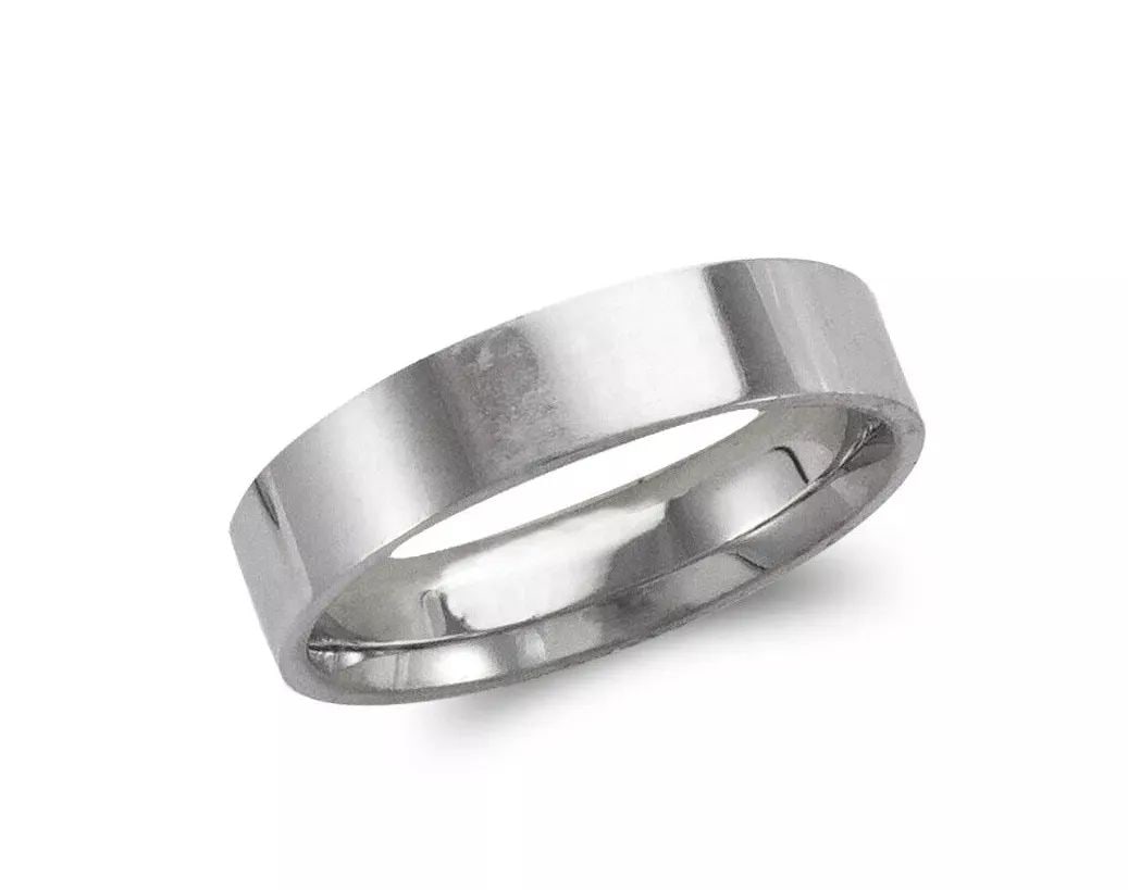 NEW 14K WHITE GOLD FLAT WEDDING BAND 5mm COMFORT FIT ALL SIZES (1 of 2)