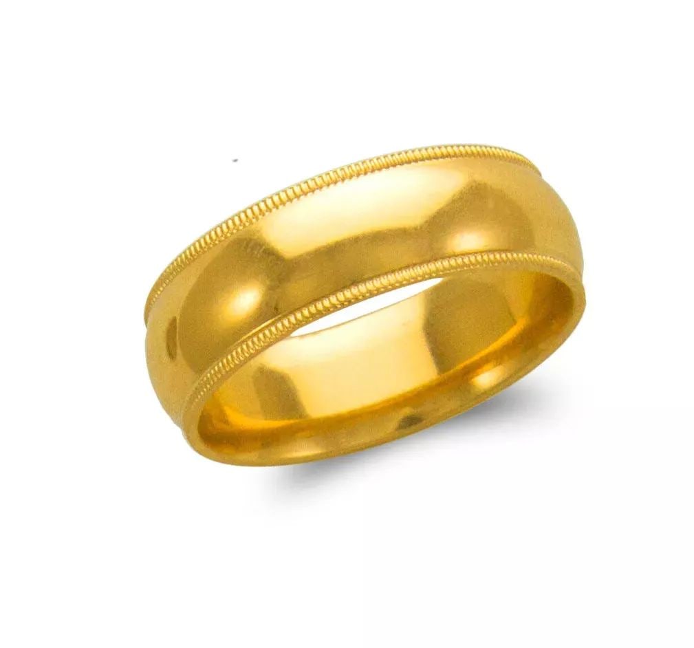 NEW 14K YELLOW GOLD MILLIGRAIN WEDDING BAND 7mm COMFORT FIT ALL SIZES (1 of 2)