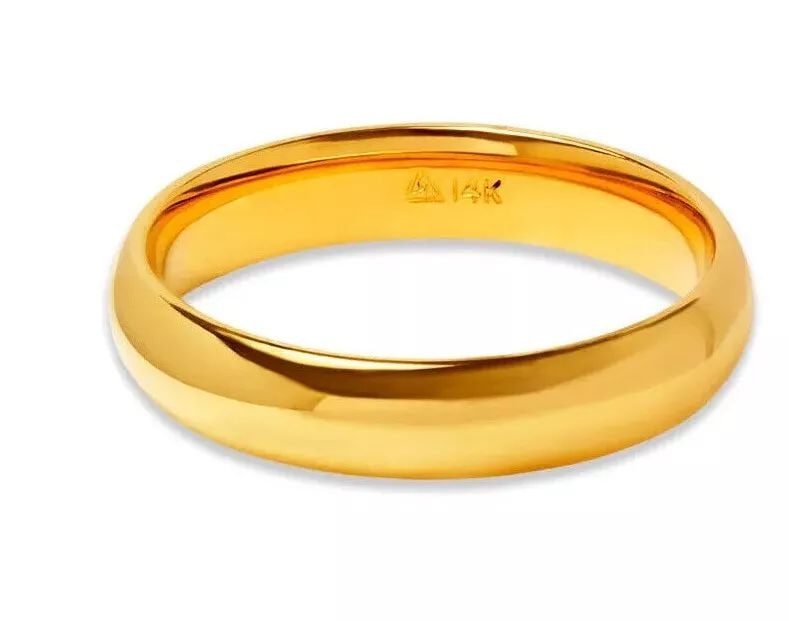 NEW 14K YELLOW GOLD PLAIN WEDDING BAND 5mm COMFORT FIT ALL SIZES: NEW 14K YELLOW GOLD PLAIN WEDDING BAND 4mm COMFORT FIT ALL SIZES 14K Yellow Gold Size : 5 - 11 Approx. 4mm Wide High Polished/Comfort Fit Available in White Gold Additional Sizes Available. Please Con