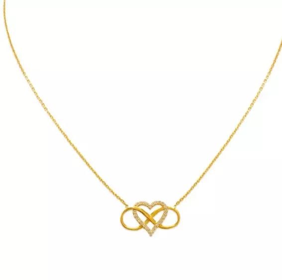 NEW 14K YELLOW GOLD FANCY INFINITY HEARTS CZ NECKLACE (1 of 2)