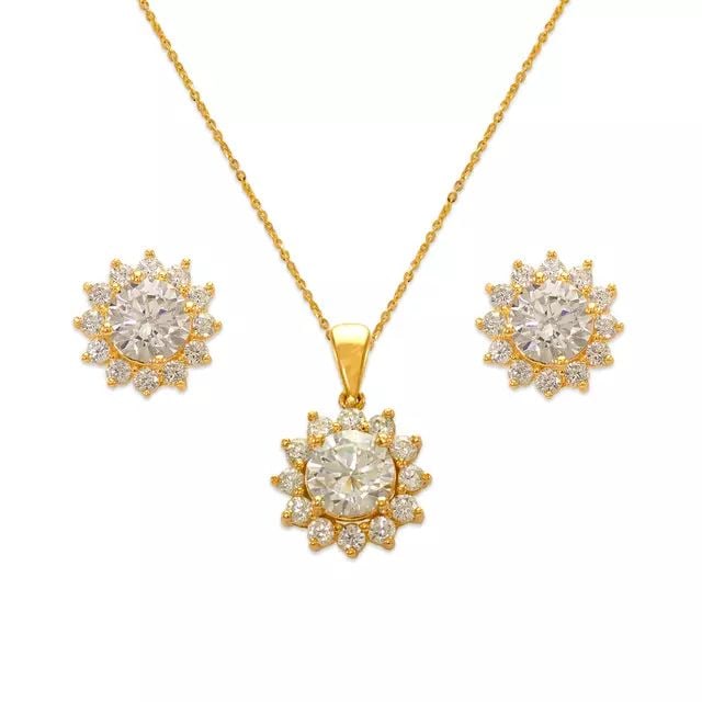 NEW 14K YELLOW GOLD FANCY SET PENDANT AND EARRINGS (1 of 2)