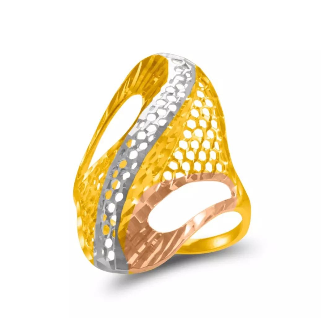 NEW 14K TRI COLOR GOLD DIAMOND CUT FILIGREE RING (1 of 2)
