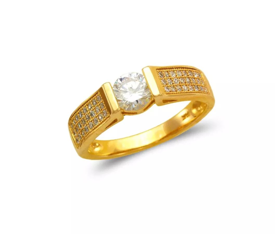 NEW 14K YELLOW GOLD LADIES FANCY SOLITAIRE CZ RING: NEW 14K YELLOW GOLD LADIES FANCY SOLITAIRE CZ RING 14K Yellow Gold Size 7 Approx. 5mm High Polished/Cubic Zirconia Available in White Gold Weight: 3.4 Grams