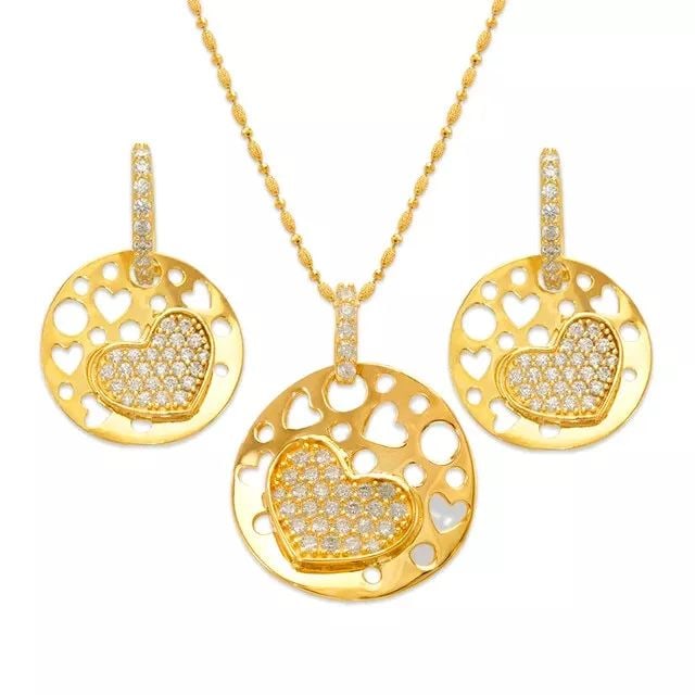 NEW 14K YELLOW GOLD FANCY SET PENDANT AND EARRINGS (1 of 2)