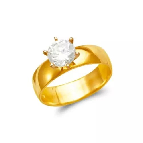 NEW 14K YELLOW GOLD LADIES SOLITAIRE RING: NEW 14K YELLOW GOLD LADIES SOLITAIRE RING 14K Yellow Gold Size 7 Approx. 5mm Wide High Polished/Cubic Zirconia Available in White Gold Weight: 3.7 Grams