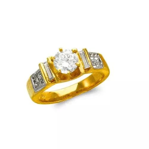NEW 14K TWO TONE GOLD LADIES FASHION SOLITAIRE CZ RING (1 of 2)