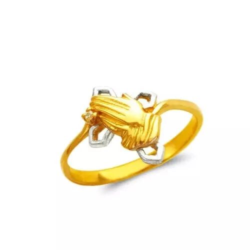 NEW 14K TWO TONE GOLD LADIES PRAYING HANDS CZ RING: NEW 14K TWO TONE GOLD LADIES FASHION CZ RING 14K Two Tone Gold Size 7 Approx. 13mm Wide High Polished/Cubic Zirconia Weight: 1.9 Grams