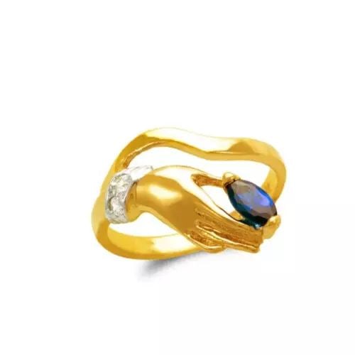 NEW 14K TWO TONE GOLD LADIES HAND CZ RING: NEW 14K TWO TONE GOLD LADIES CZ RING 14K Two Tone Gold Size 7 Approx. 6mm Stone, 14mm Center High Polished/Cubic Zirconia Weight: 3.3 Grams