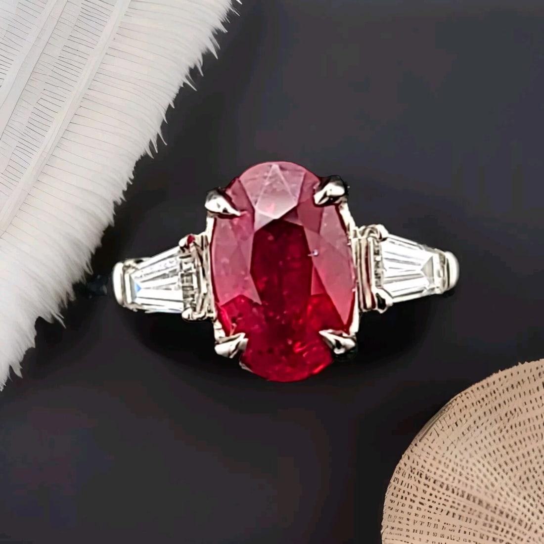 VINTAGE TIFFANY & CO PLATINUM RING NATURAL OVAL UNTREATED RUBY 3.00CT. GIA CERT. (1 of 2)