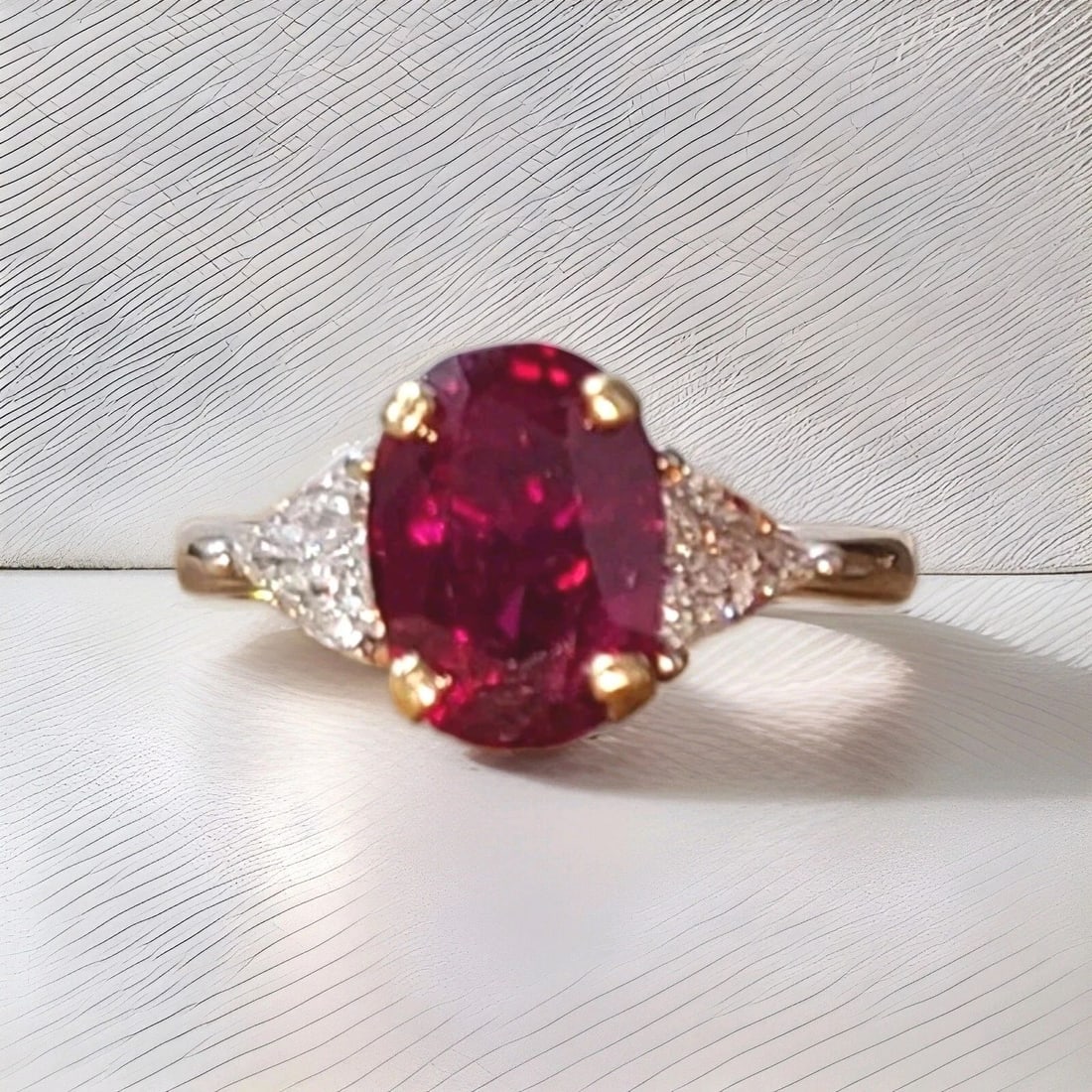 VINTAGE PLATINUM 14K YELLOW GOLD ENGAGEMENT RING 2.98CT.NATURAL OVAL RUBY GIA (1 of 2)