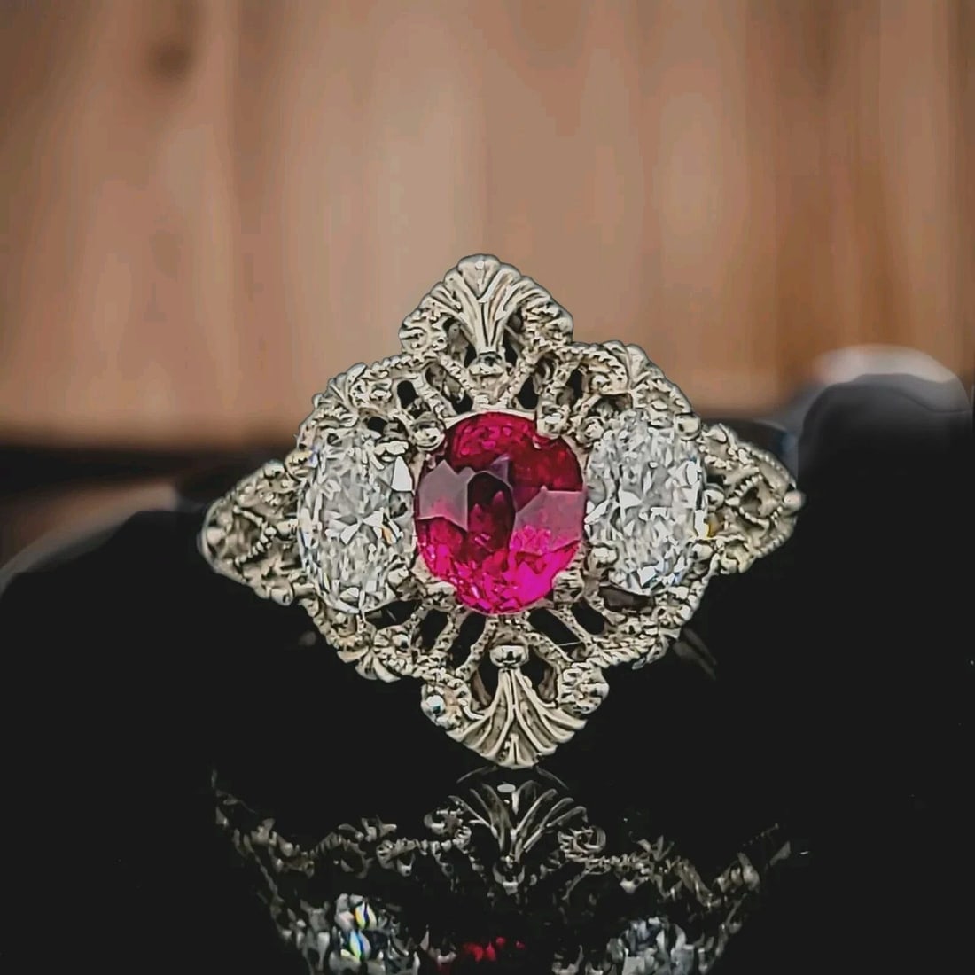 PLATINUM VINTAGE ART DECO NATURAL UNTREATED RUBY DIAMOND RING 1.52CT GIA CERT (1 of 2)
