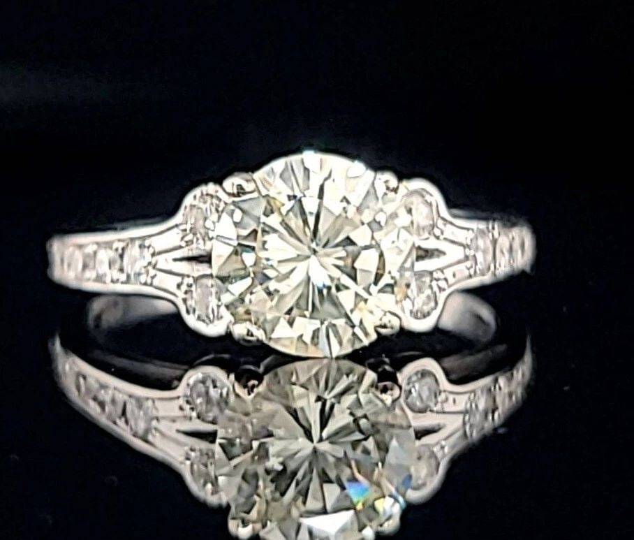 VINTAGE 14K WHITE GOLD ENGAGEMENT RING 1.42CT. NATURAL ROUND CUT DIAMOND 1940'S (1 of 2)
