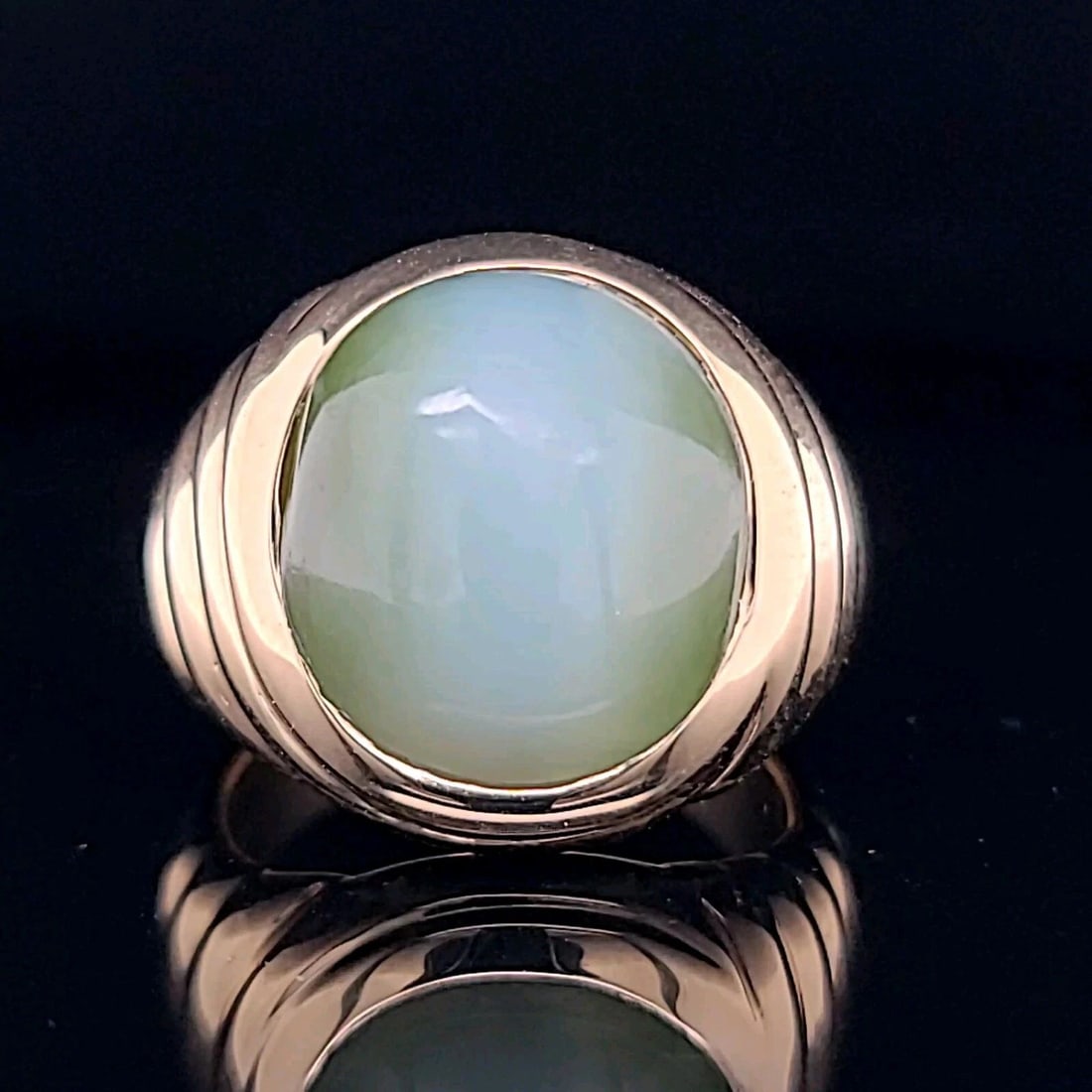VINTAGE 14K YELLOW GOLD UNISEX RING 9.77CT.NATURAL CAT'S EYE CHRYSOBERYL (1 of 2)