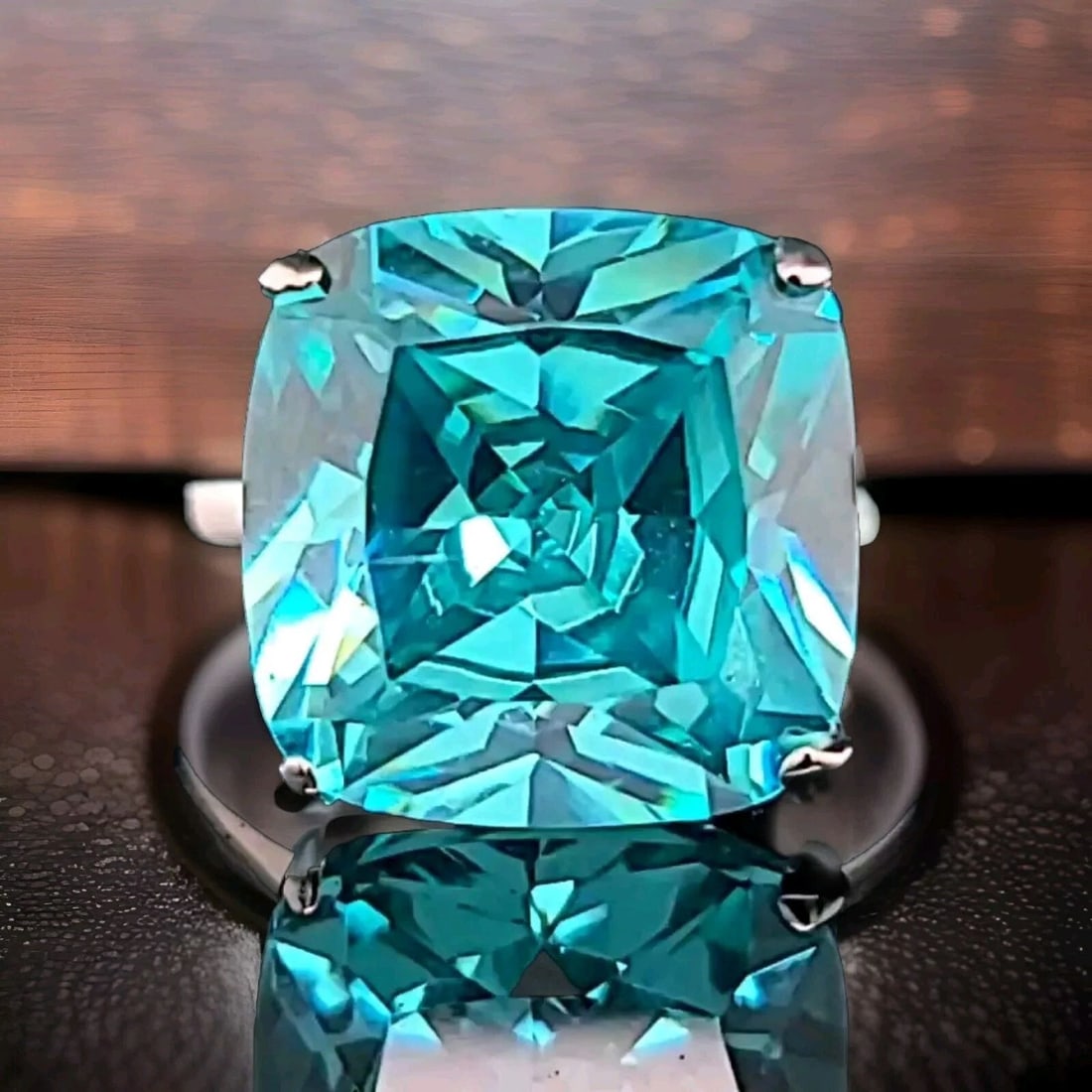 TIFFANY & CO 18K WHITE GOLD ENGAGEMENT RING 19.75CT. BLUE TOURMALINE CUSHION CUT: TIFFANY & CO 18K WHITE GOLD ENGAGEMENT RING 19.75CT. BLUE TOURMALINE CUSHION CUT This stunning ring from Tiffany & Co. is the perfect choice for a special occasion or as a unique addition to any jewel