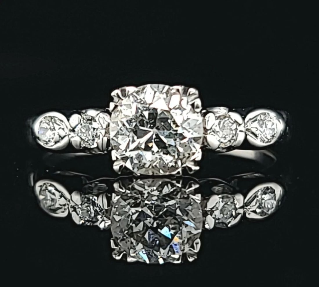 VINTAGE 14K WHITE GOLD ENGAGEMENT RING 1.02CT. NATURAL OLD EURO CUT DIAMOND 1930 (1 of 2)